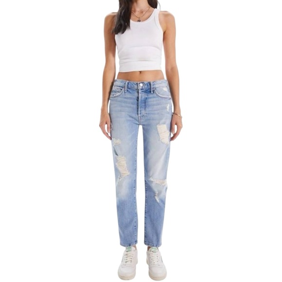 MOTHER Superior trickster ankle jeans in icy confession Distressed Light Wash 28